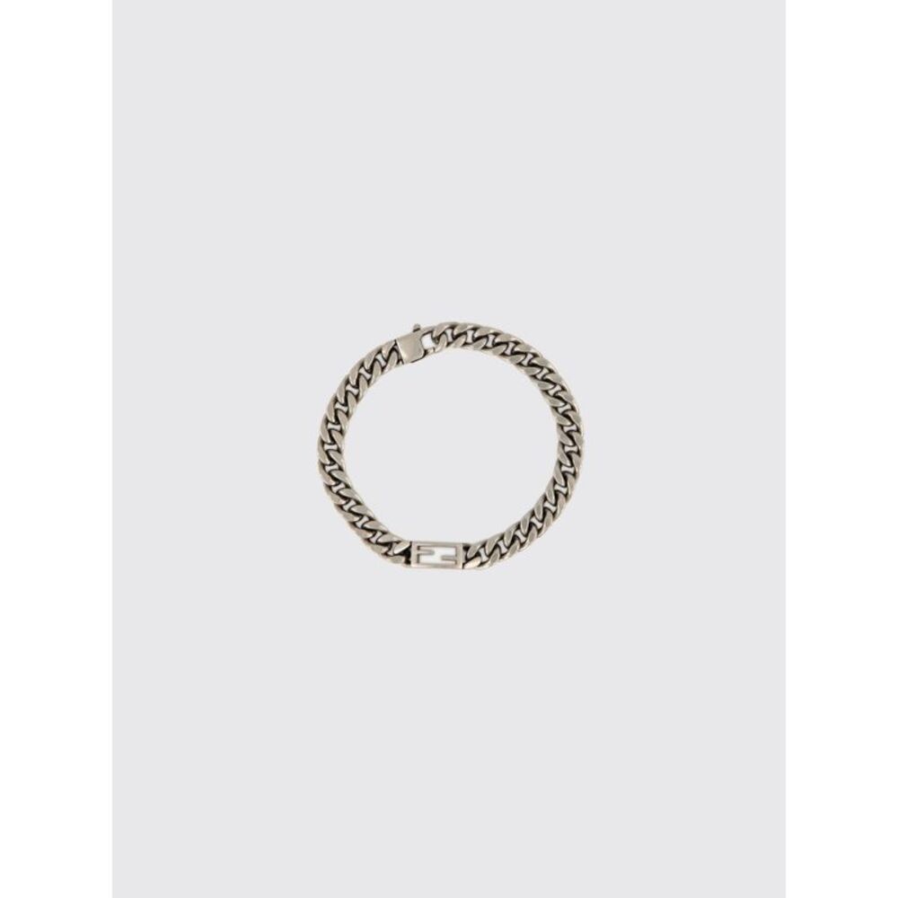Fendi Men Fendi Silver-Finish Brass Bracelet With Ff Monogram